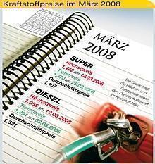 Die Kraftstoffpreise im März 2008. Grafik: Auto-Reporter/ADAC